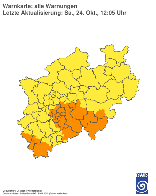 Aktuelle Warnkarte: Nordrhein-Westfalen