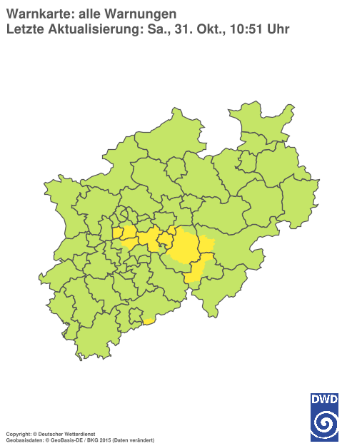 Aktuelle Warnkarte: Nordrhein-Westfalen
